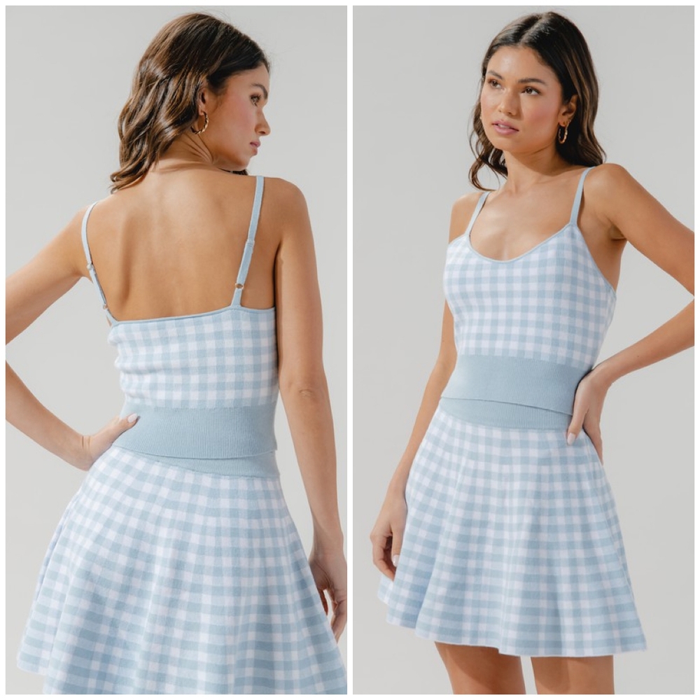 LAST 1 ! SUGARLIPS Sky Blue Checks 3-Piece Skirt Set - Picture 7 of 8
